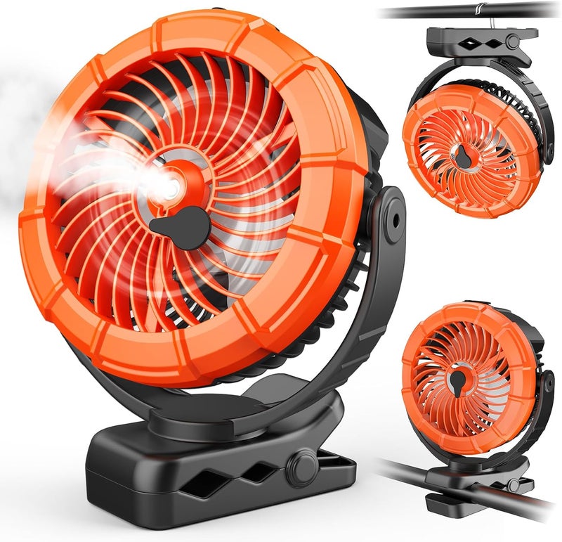 Ausic Portable Misting Clip on Fan, Golf Cart Fans, Max 45H Runtime, 100ml Camping Stroller Fan with LED, 360° Rotate Cooling Spray, Outdoor Rechargeable Battery Fans for Travel/Home/Beach - Image 1